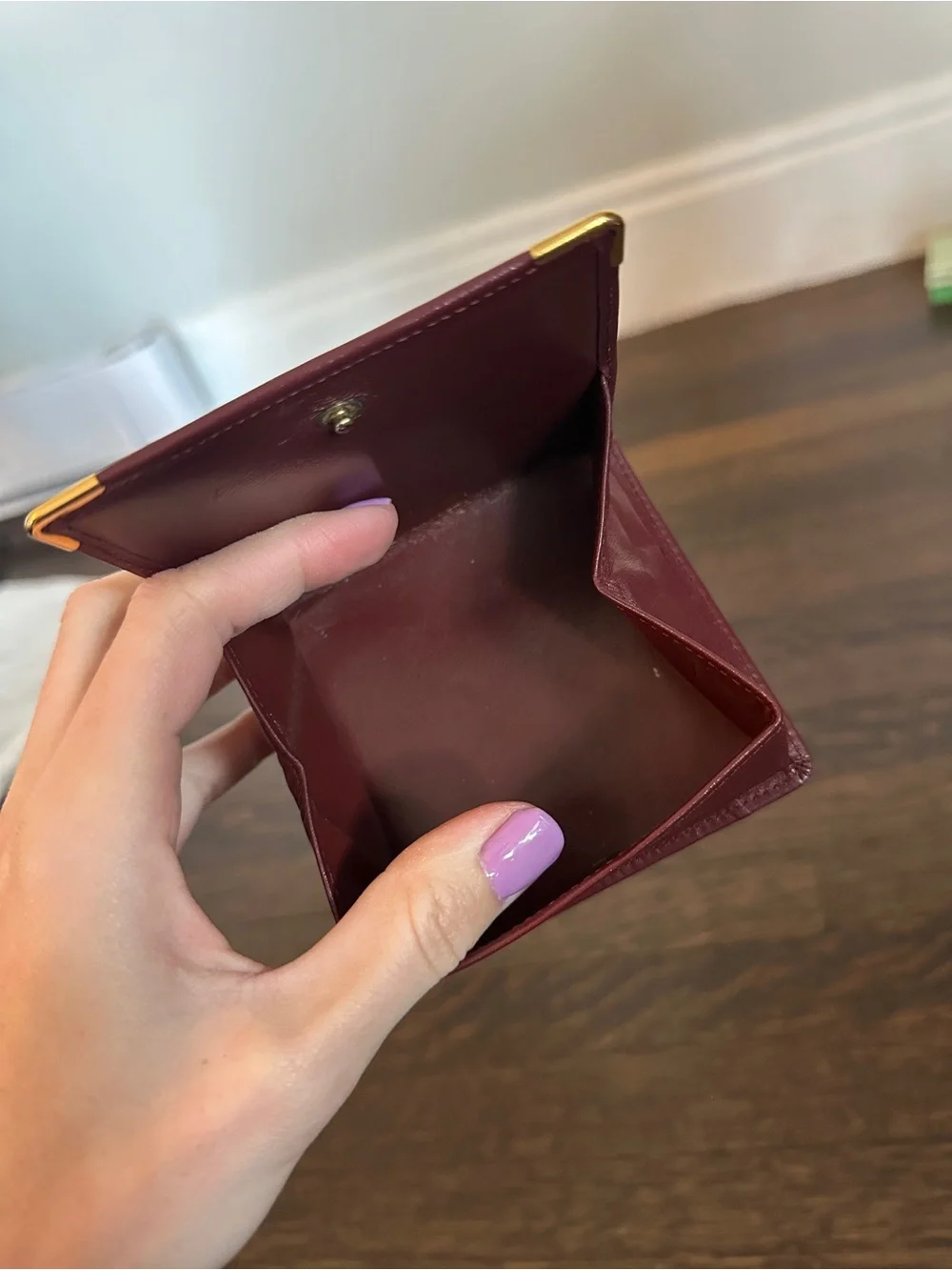 Cartier Burgundy Leather Card Holder with Gold Corners